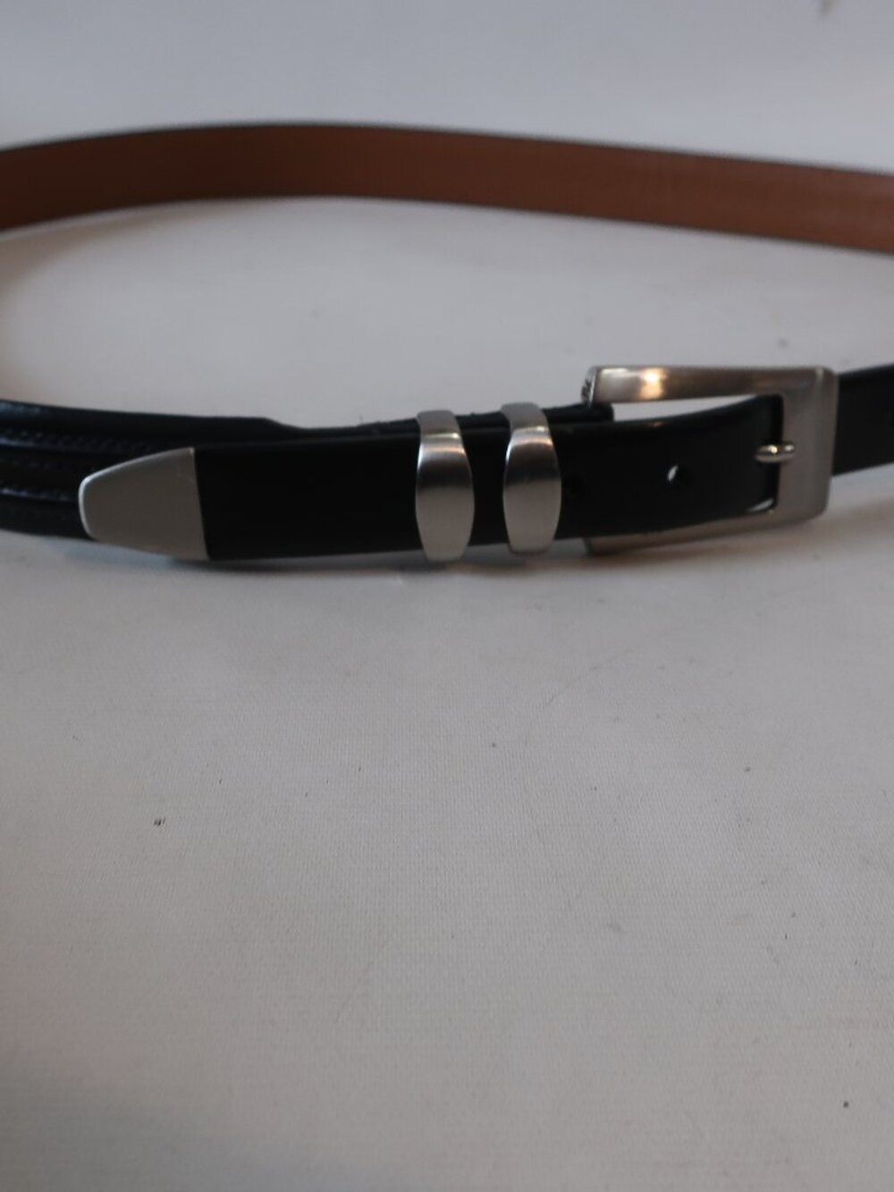 Mens Allen Edmonds Black Leather Skinny Belt 110/44 (fits 42" Waist)